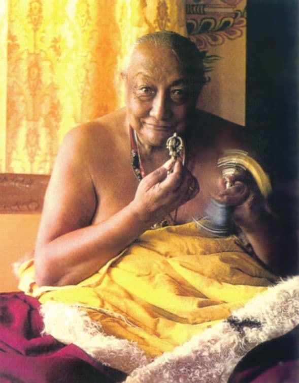 Dilgo Khyentse Rinpoche, Nyingma master, performing a ritual with bell and vajra