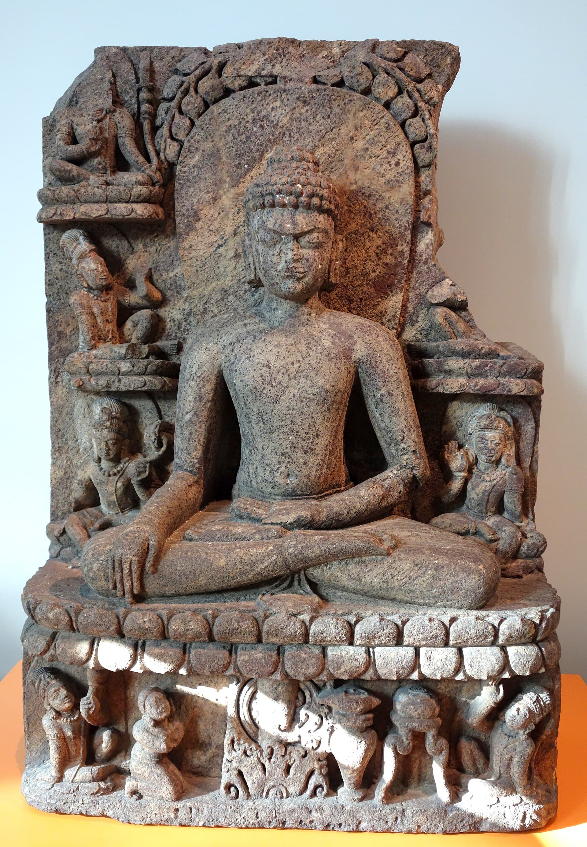 Stone stele of the seated Buddha at the moment of enlightenment, Orissa, India, 10th–12th century, Royal Ontario Museum