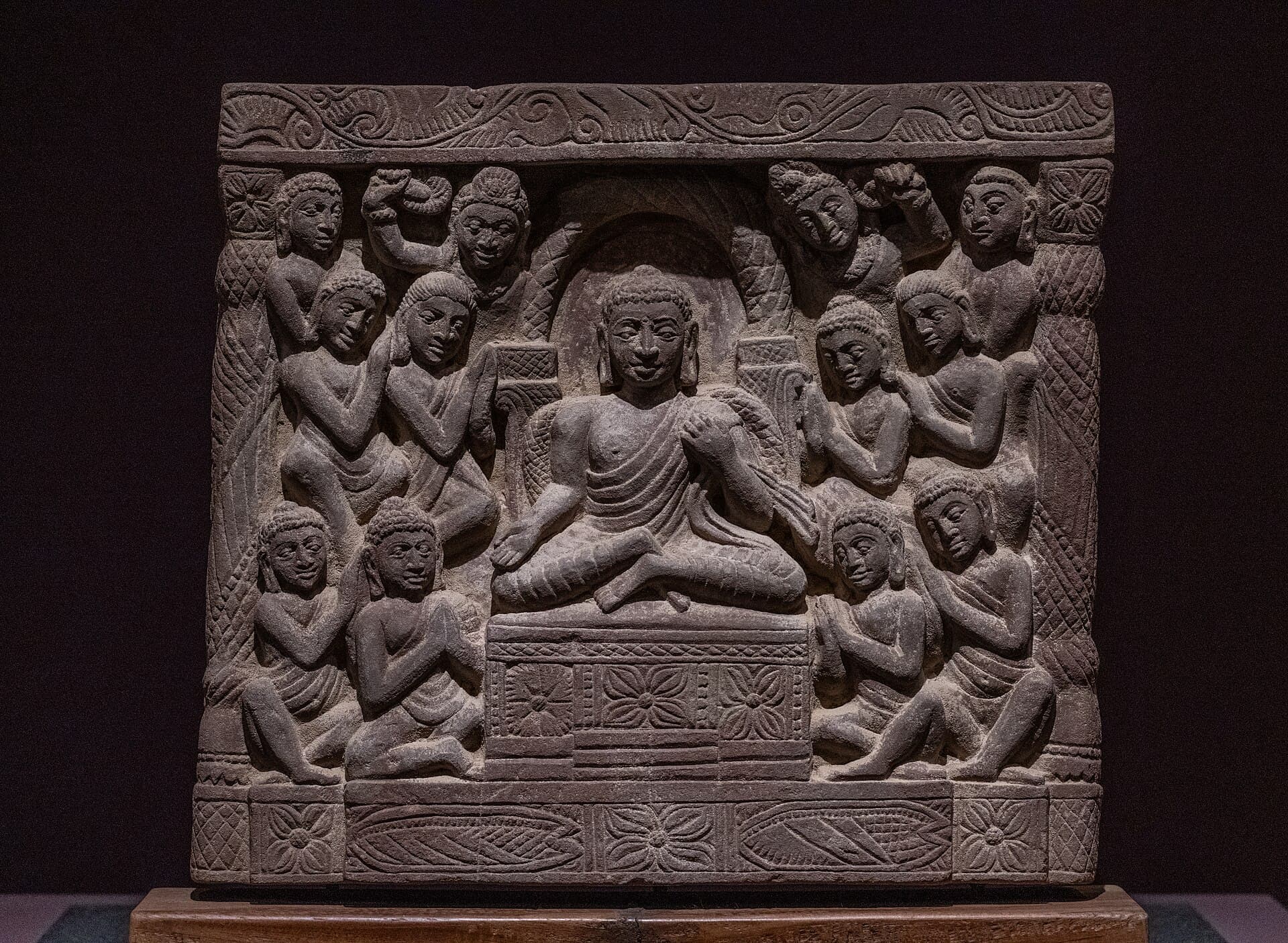 Gandharan relief of the Buddha's first sermon at Sarnath