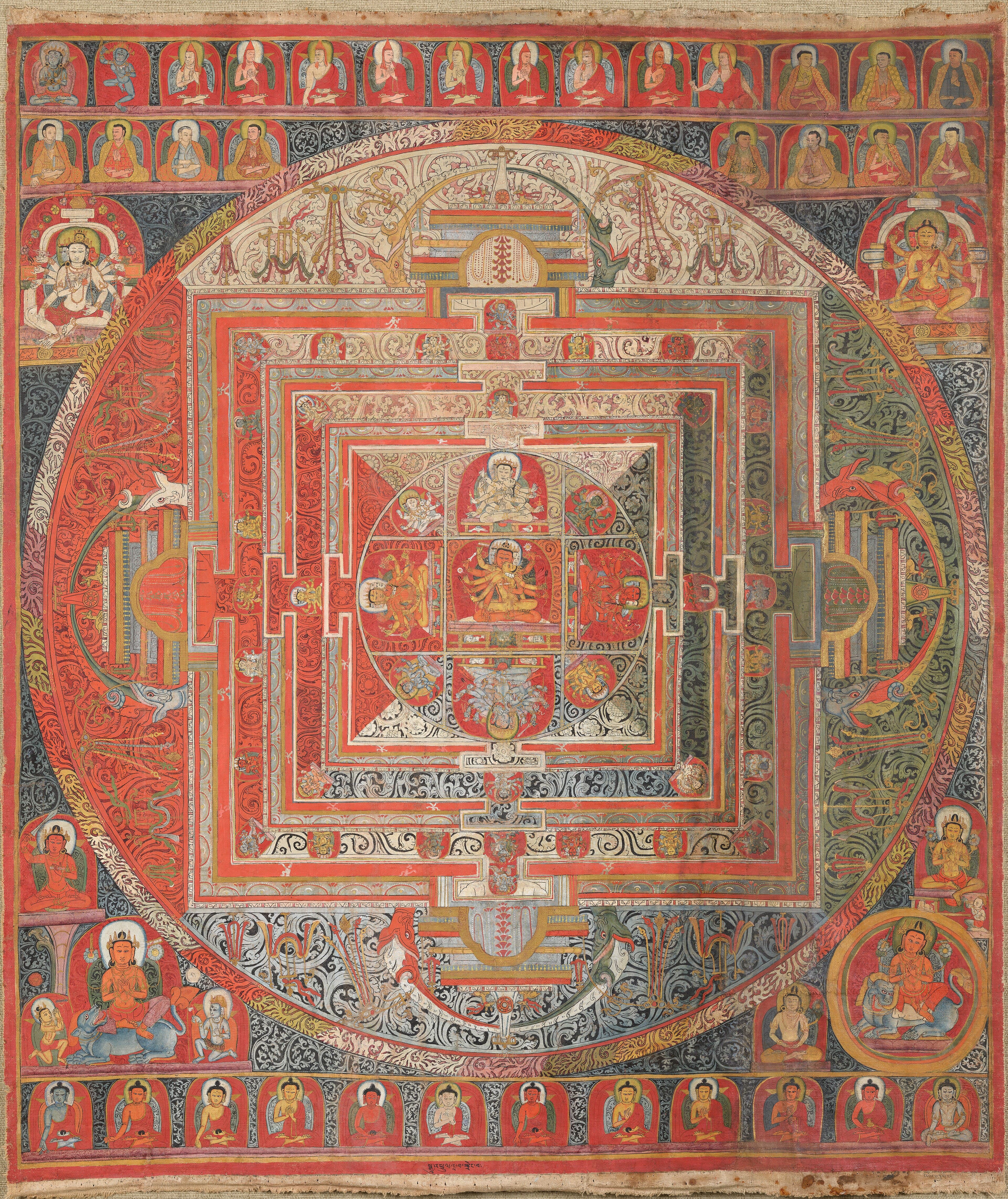 Tibetan Manjuvajra mandala thangka with forty-three deities