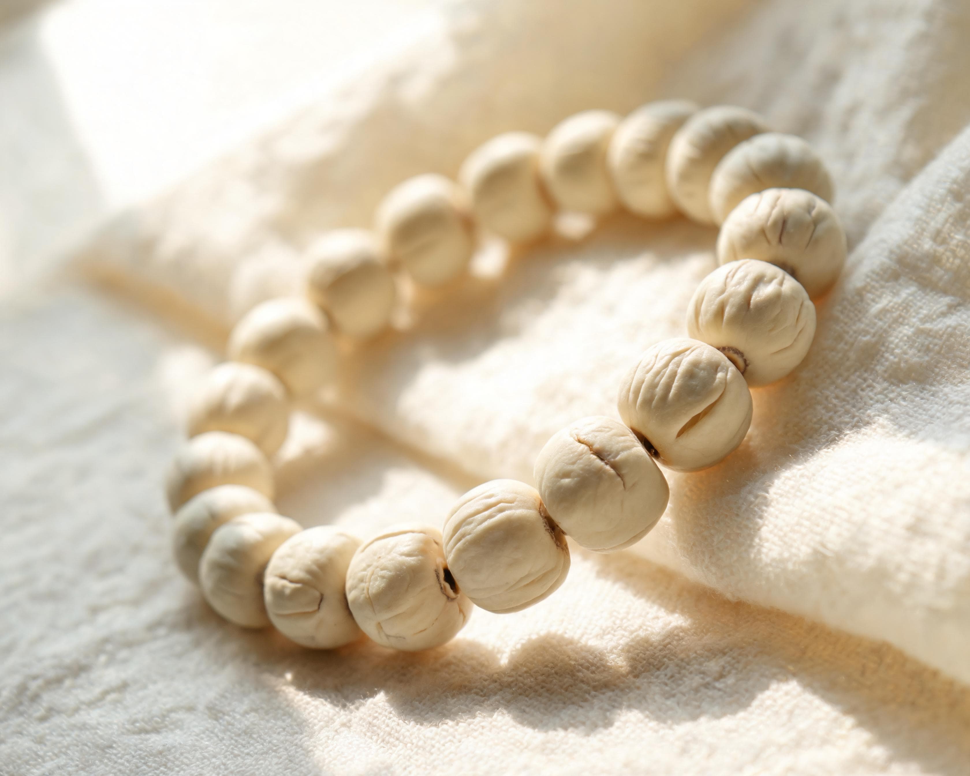 Bodhi Seed Mala, 108 beads, natural ivory seed texture