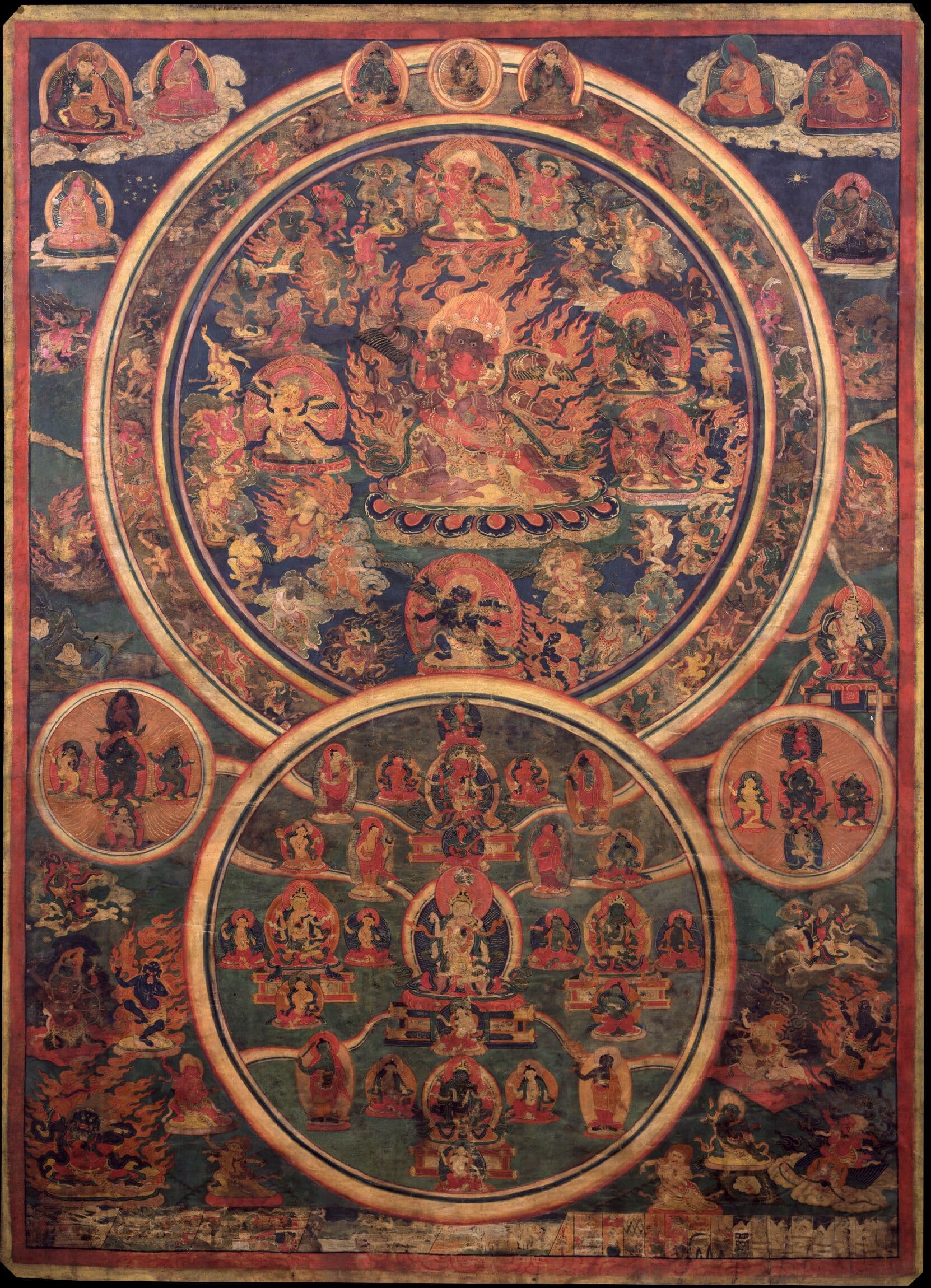 Tibetan thangka depicting the Peaceful and Wrathful Deities of the Bardo, from the Nyingma tradition of the Bardo Thodol