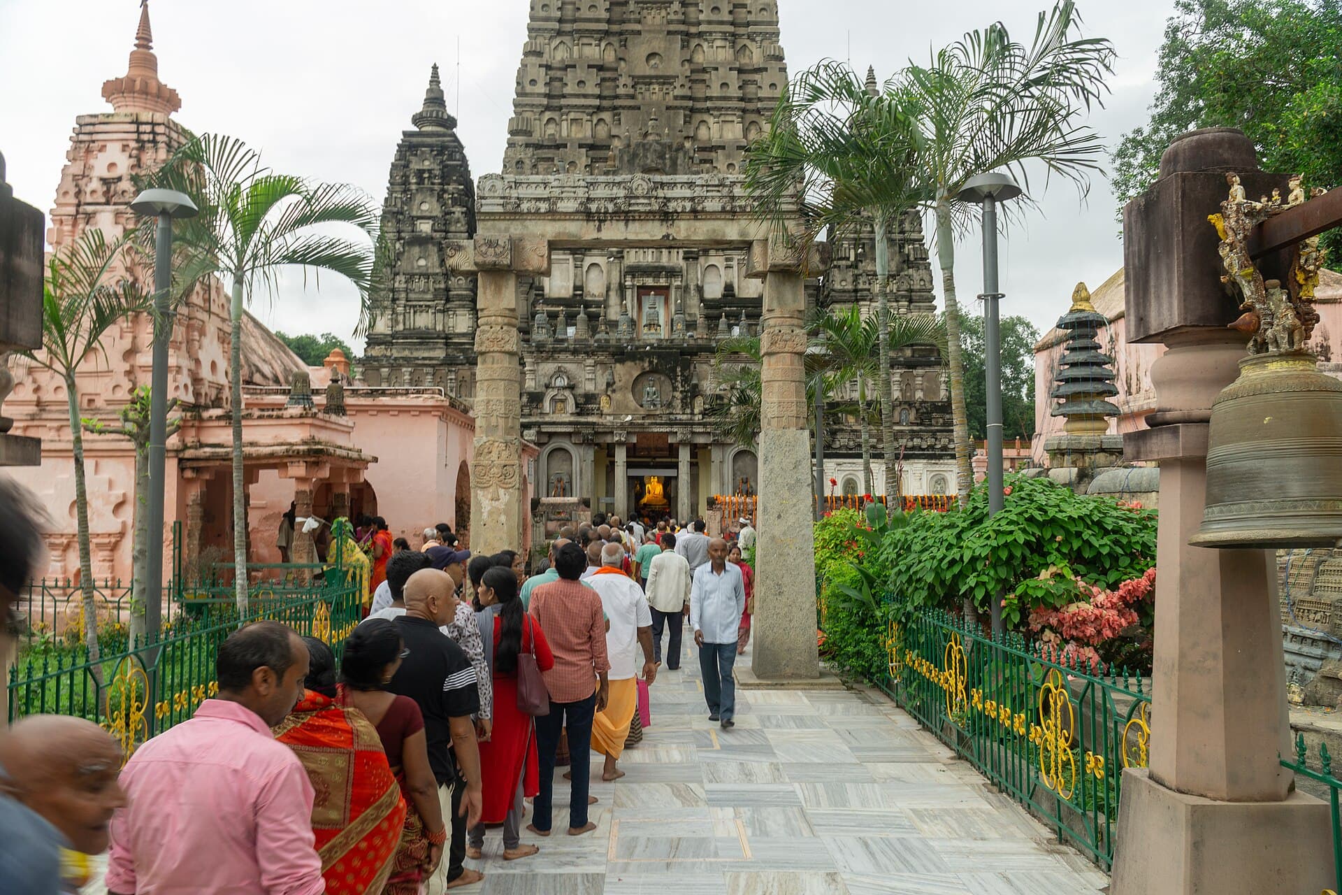 Pilgrims approaching the Mahabodhi Temple at Bodh Gaya