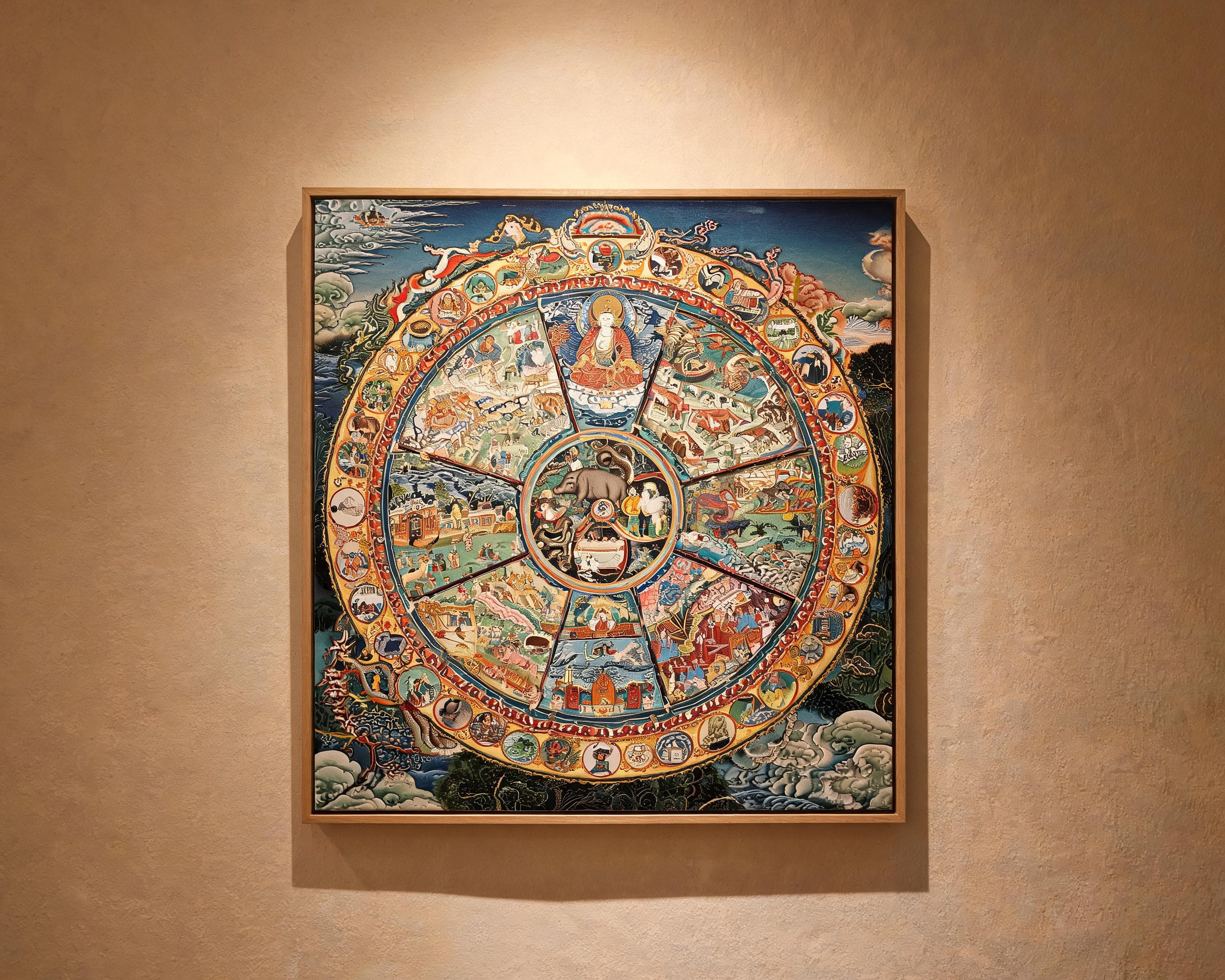 Framed hand-painted thangka