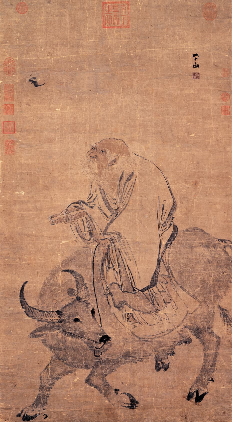 Ming dynasty painting of Laozi riding an ox, by Zhang Lu