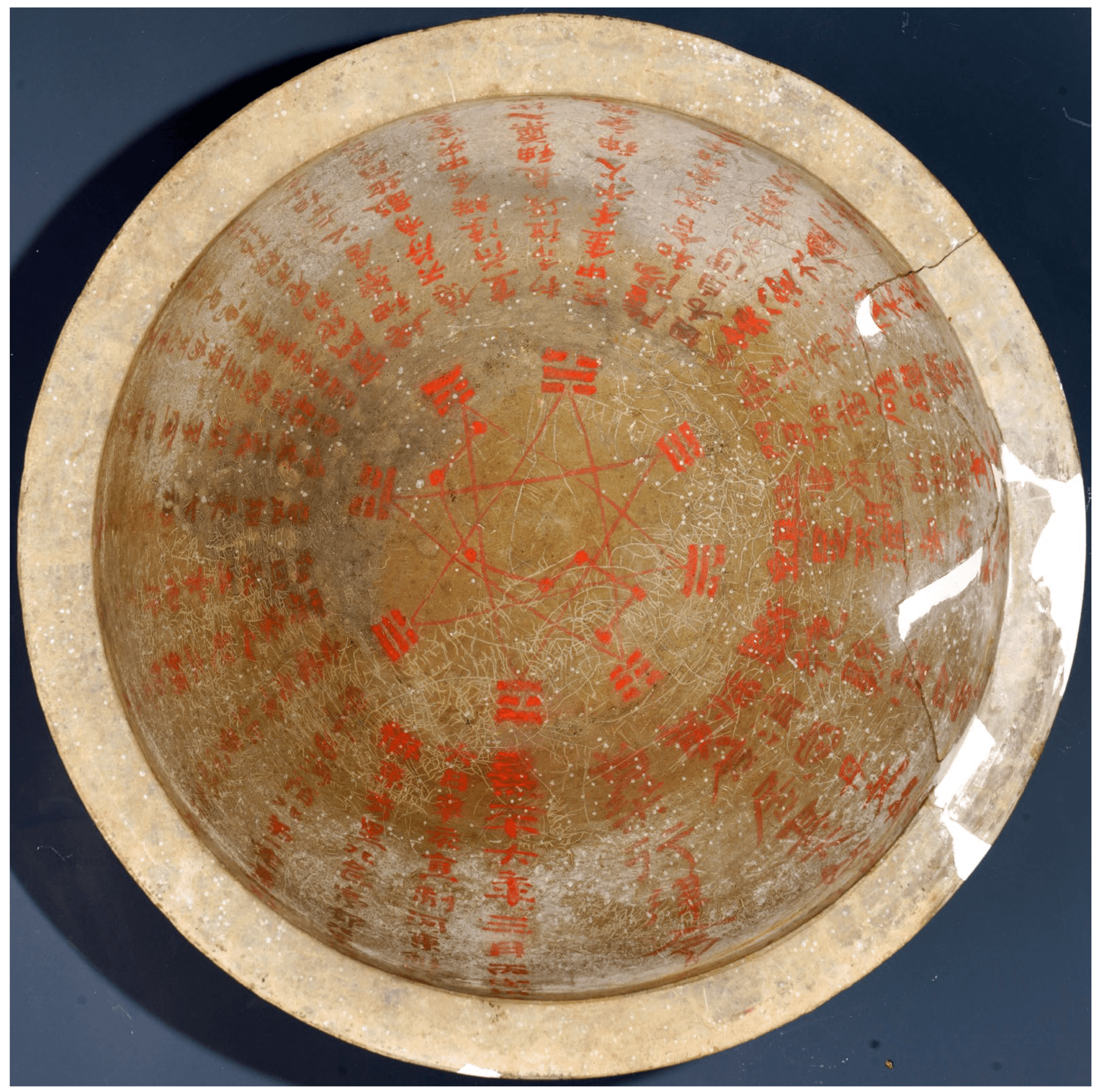 Han-dynasty (Xiping era) earthenware feng shui divination bowl with trigrams